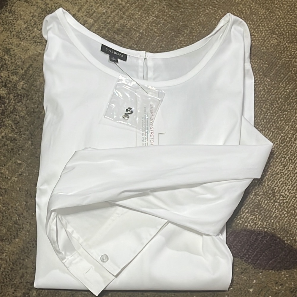 Talbots stretch white cotton top with tie at waist - size small